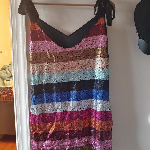 Striped sequin multicolor mini dress - Picture 4 of 5